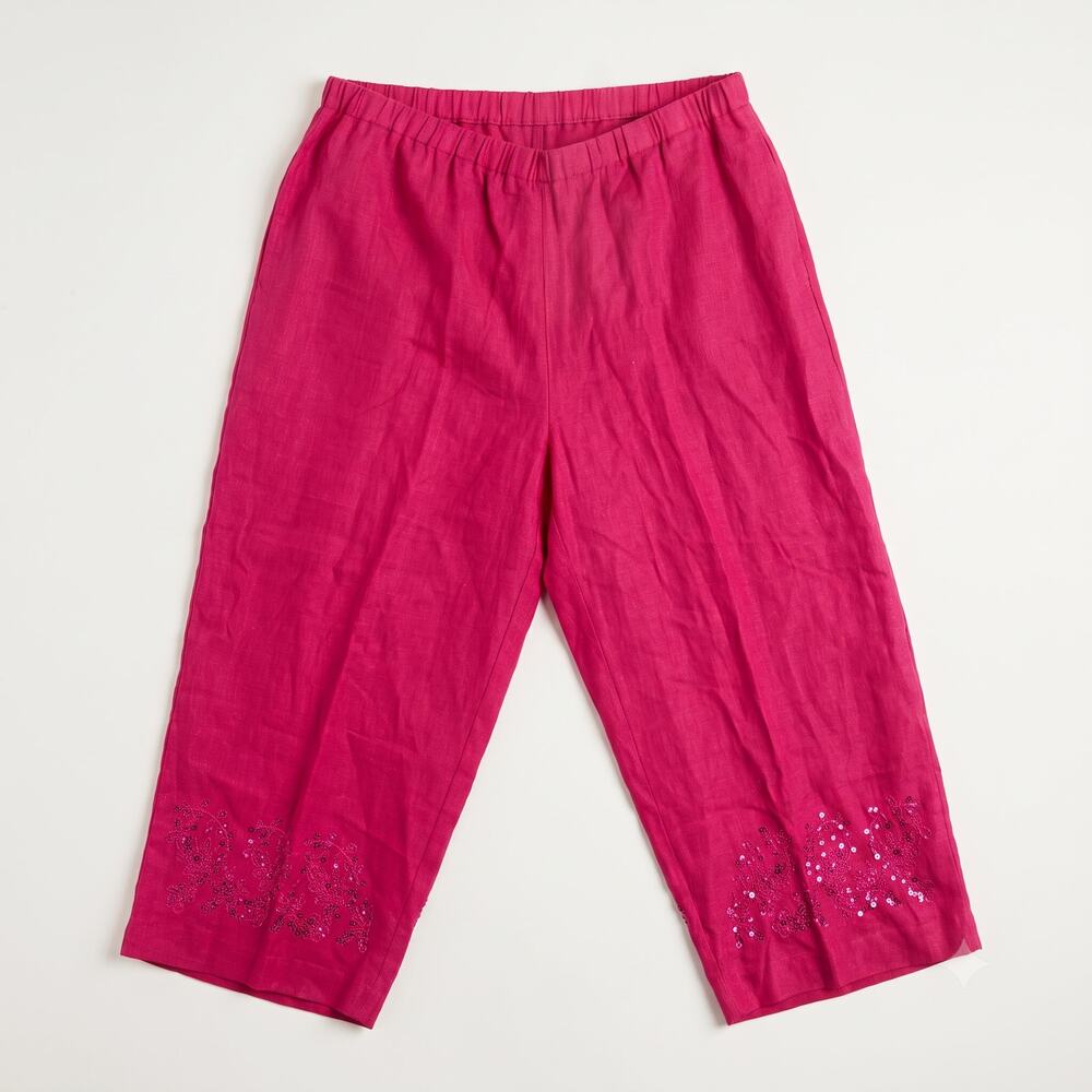 NWT Malcolm & Co Womens 2X Coastal Resortwear Boho Irish Linen Sequin Crop Pants